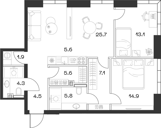 Планировка — ШИФТ, 3-комн., 89 м²