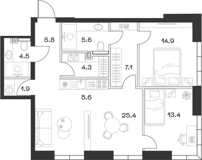 Планировка — ШИФТ, 3-комн., 80 м²