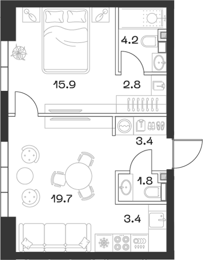 Планировка — ШИФТ, 2-комн., 52 м²