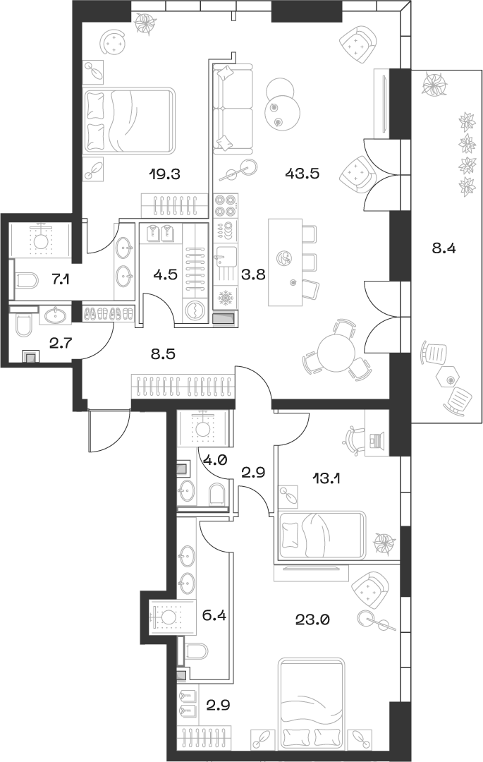 Планировка — ШИФТ, 4-комн., 142 м²