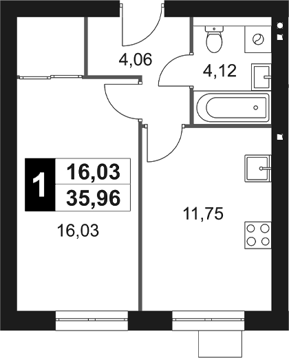Планировка — Мартемьяново Клаб, 1-комн., 36 м²