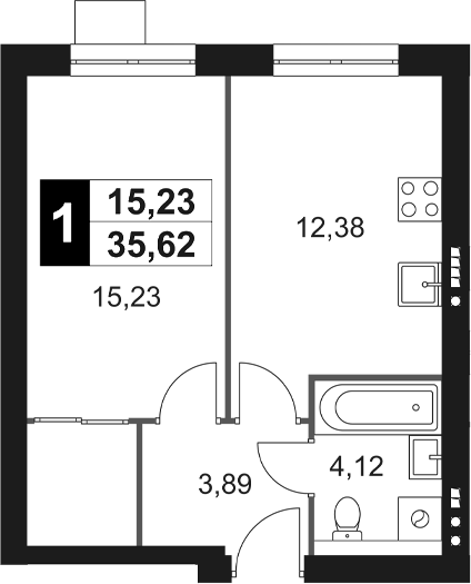 Планировка — Мартемьяново Клаб, 1-комн., 36 м²