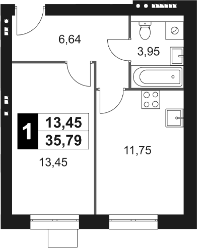 Планировка — Мартемьяново Клаб, 1-комн., 36 м²