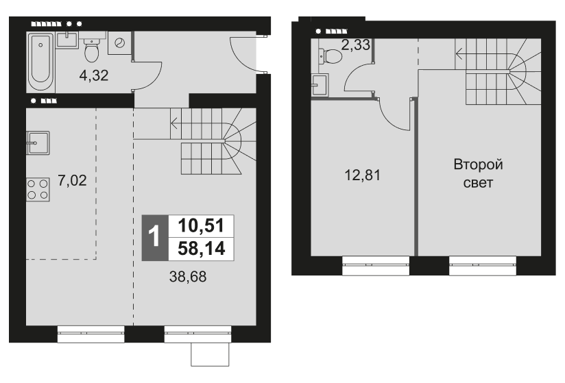 Планировка — Мартемьяново Клаб, 2-комн., 58 м²