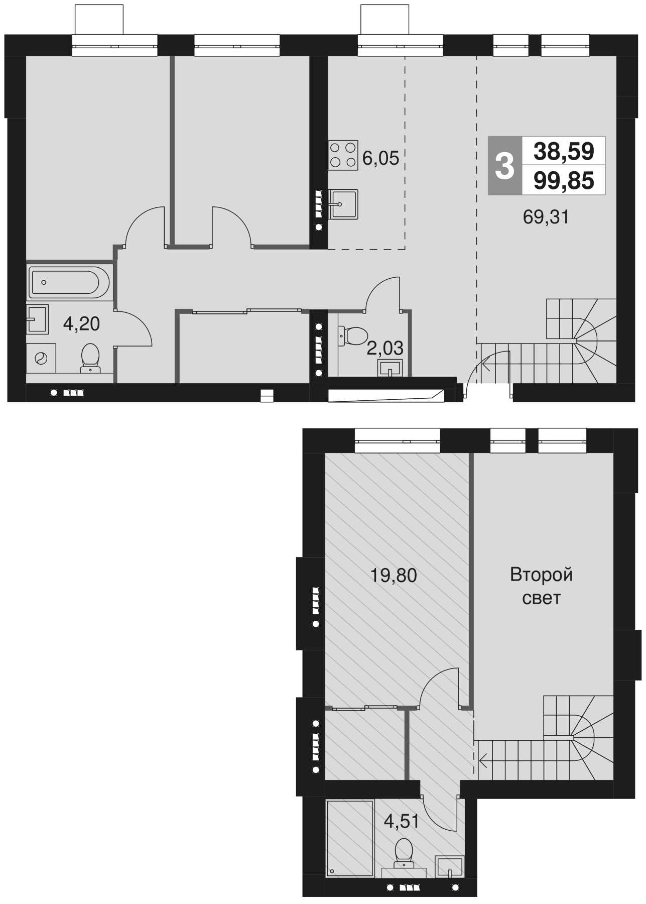 Планировка — Мартемьяново Клаб, 4-комн., 100 м²