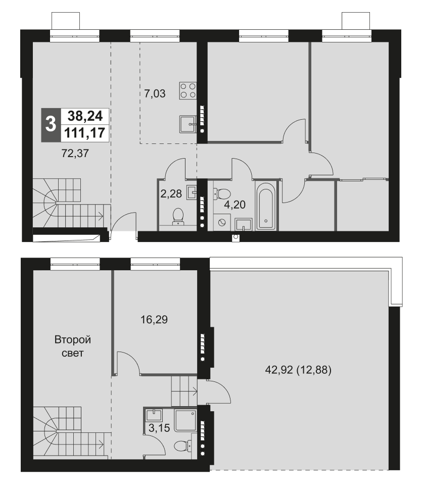 Планировка — Мартемьяново Клаб, 1-комн., 98 м²