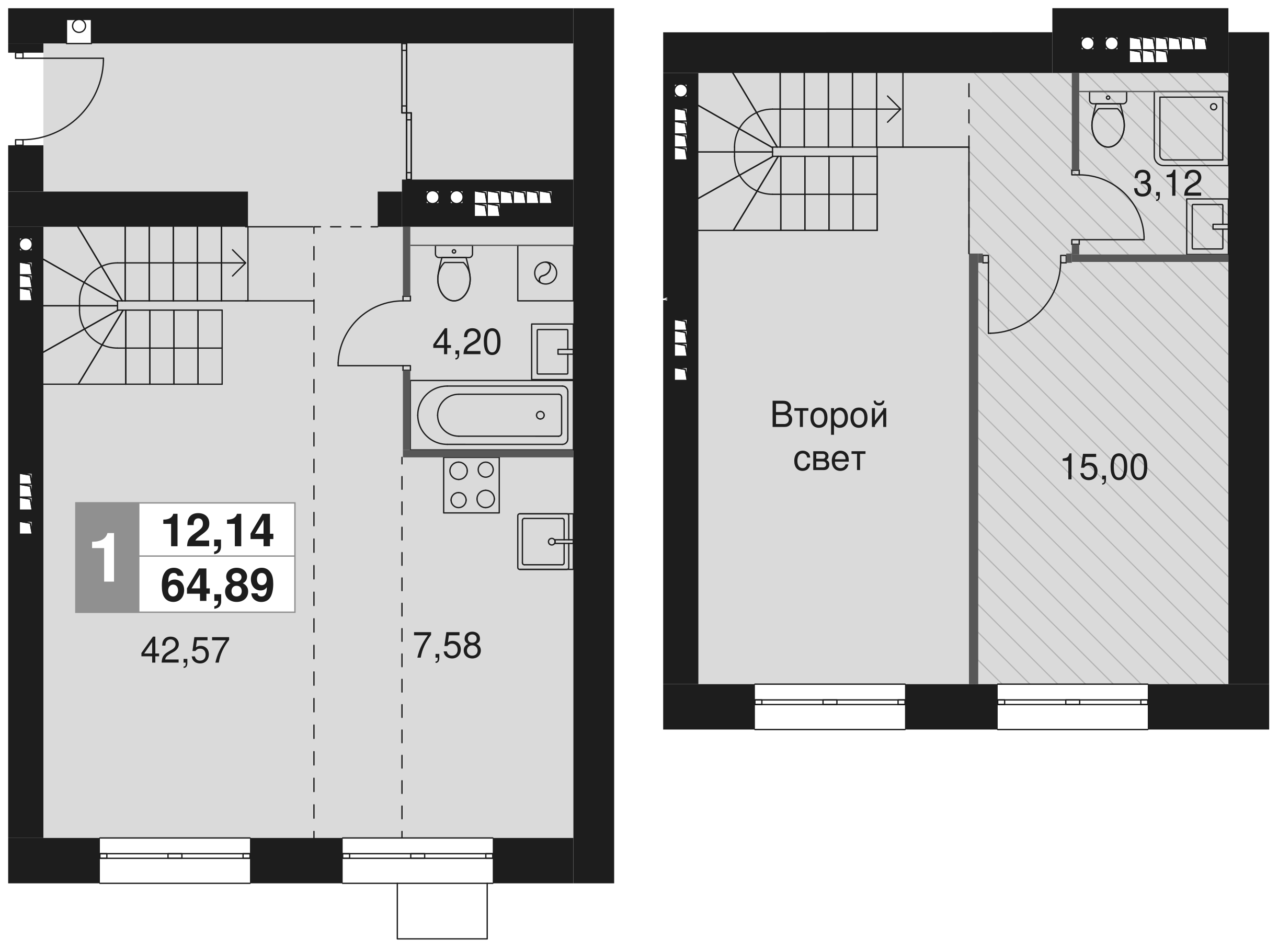 Планировка — Мартемьяново Клаб, 2-комн., 65 м²