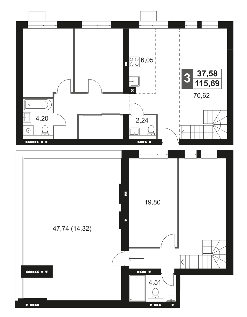 Планировка — Мартемьяново Клаб, 1-комн., 101 м²