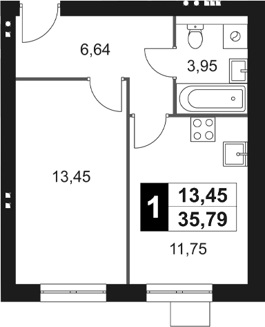 Планировка — Мартемьяново Клаб, 1-комн., 36 м²