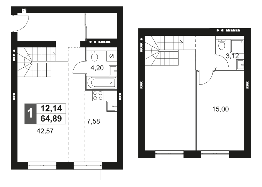 Планировка — Мартемьяново Клаб, 2-комн., 65 м²