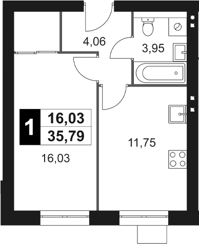 Планировка — Мартемьяново Клаб, 1-комн., 36 м²