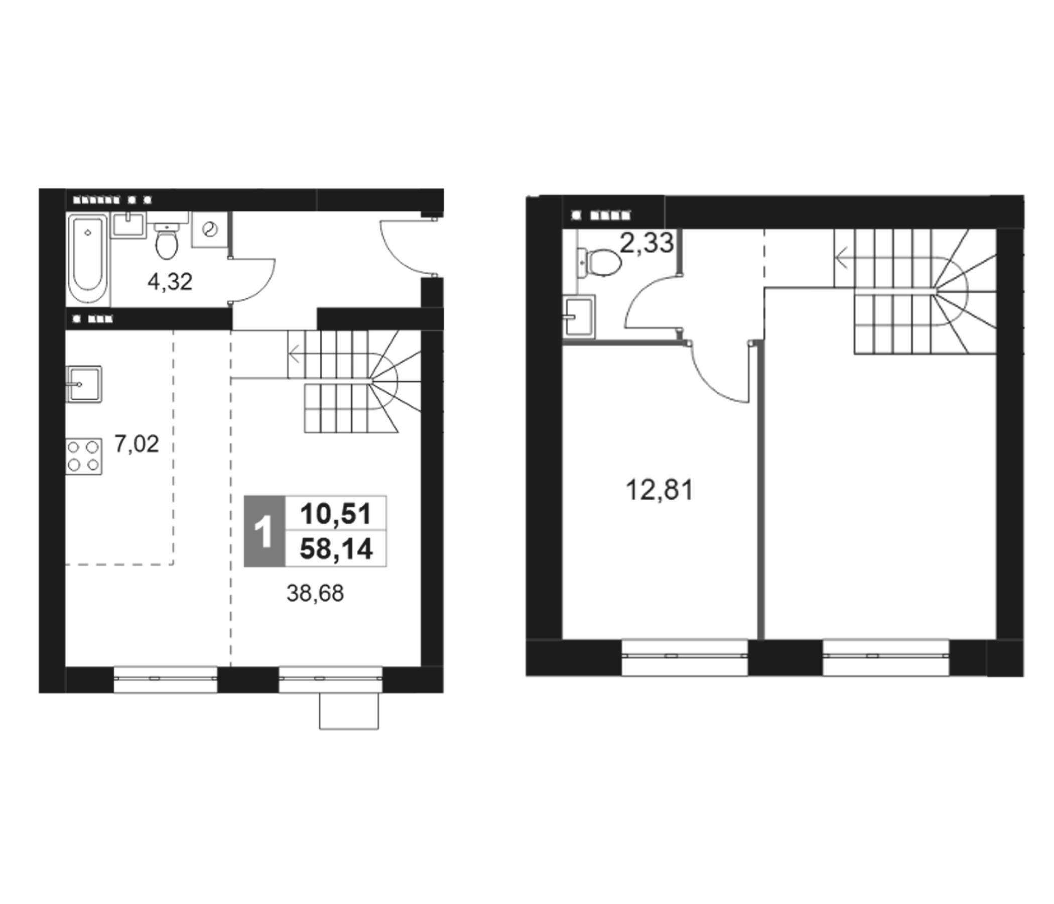 Планировка — Мартемьяново Клаб, 2-комн., 58 м²