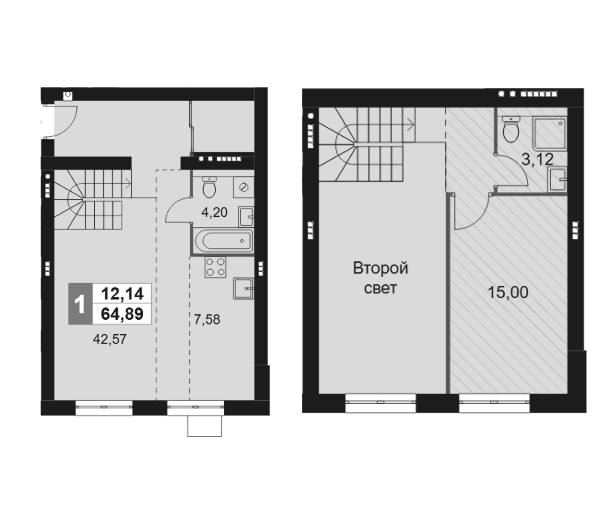 Планировка — Мартемьяново Клаб, 2-комн., 65 м²