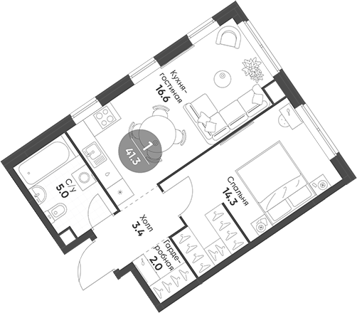 Планировка — Sokolinn Park, 2-комн., 41 м²