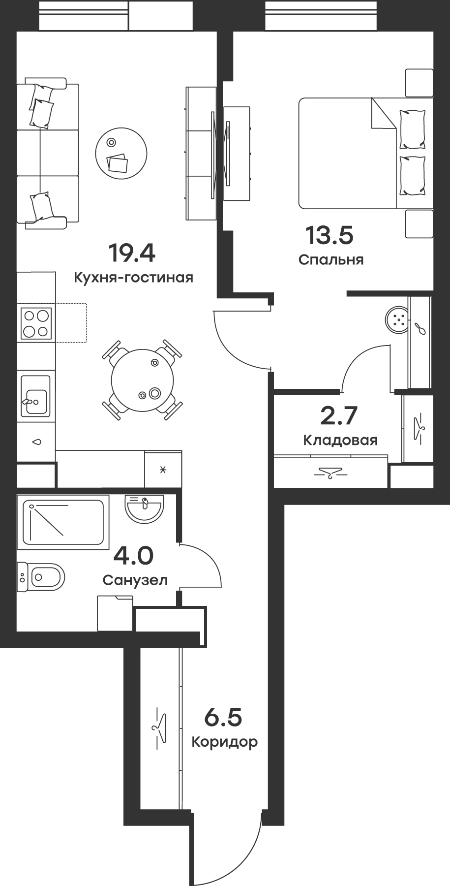Планировка — Равновесие, 2-комн., 46 м²