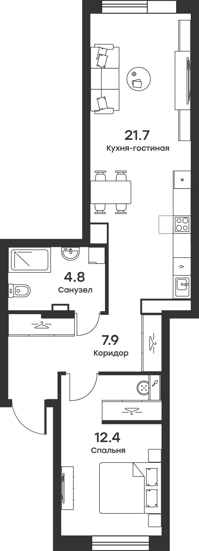 Планировка — Равновесие, 2-комн., 47 м²