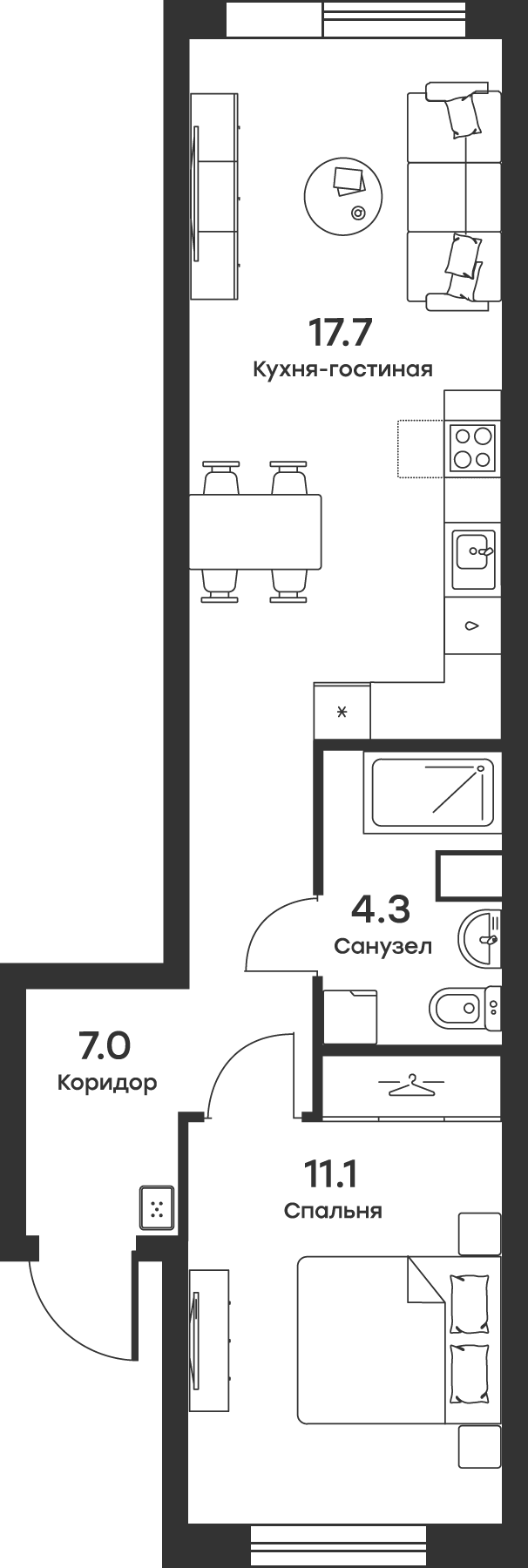Планировка — Равновесие, 2-комн., 40 м²