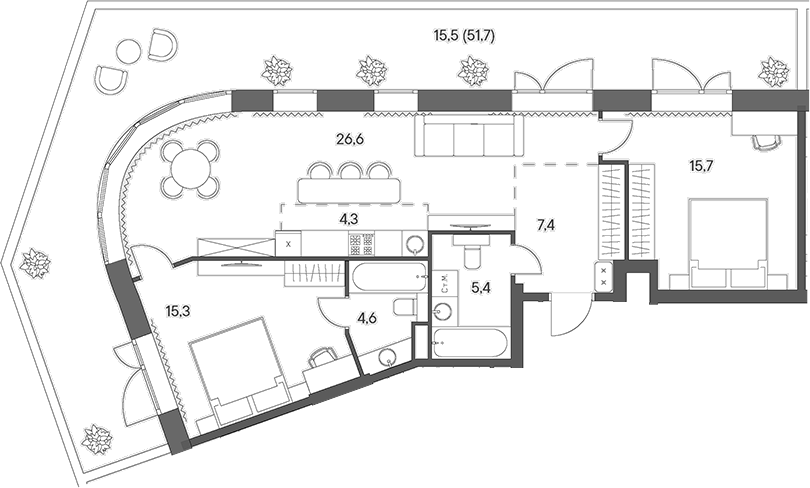 Планировка — Родина Переделкино, 3-комн., 79 м²