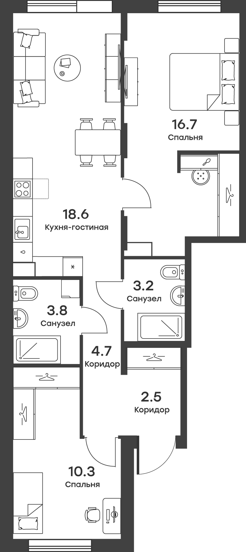 Планировка — Равновесие, 3-комн., 60 м²