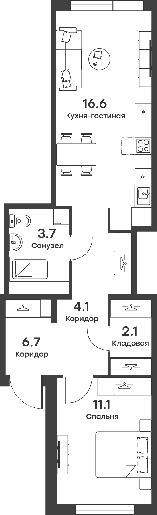 Планировка — Равновесие, 2-комн., 44 м²
