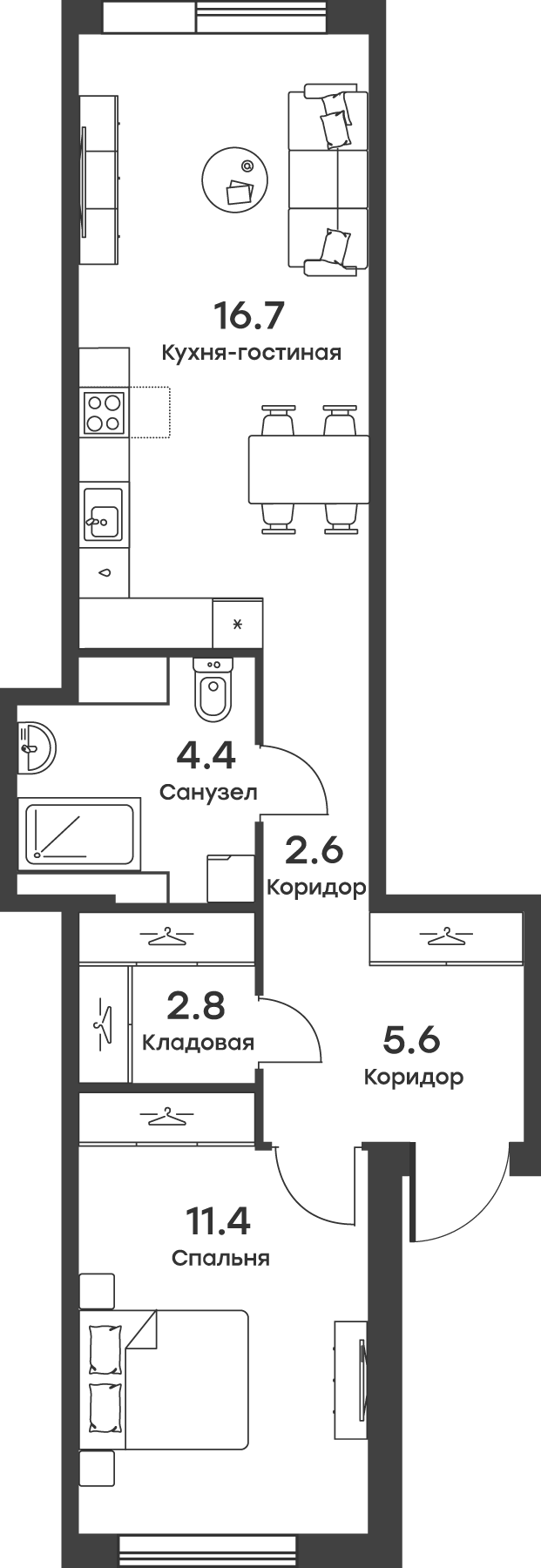 Планировка — Равновесие, 2-комн., 44 м²