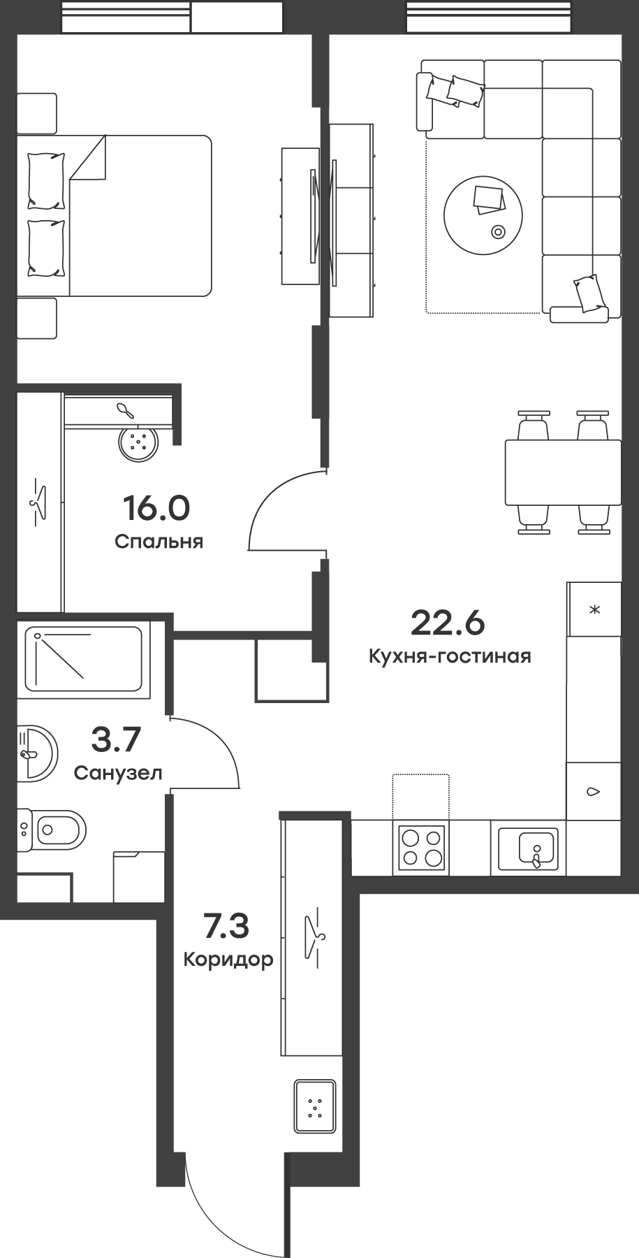 Планировка — Равновесие, 2-комн., 50 м²
