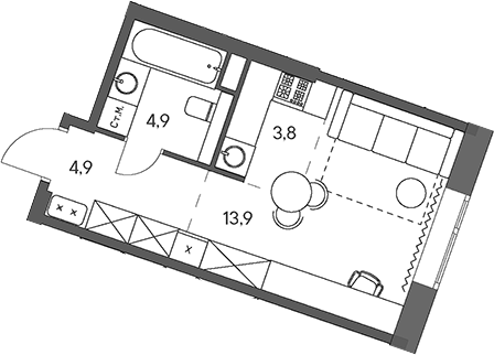 Планировка — Родина Переделкино, Студия, 28 м²