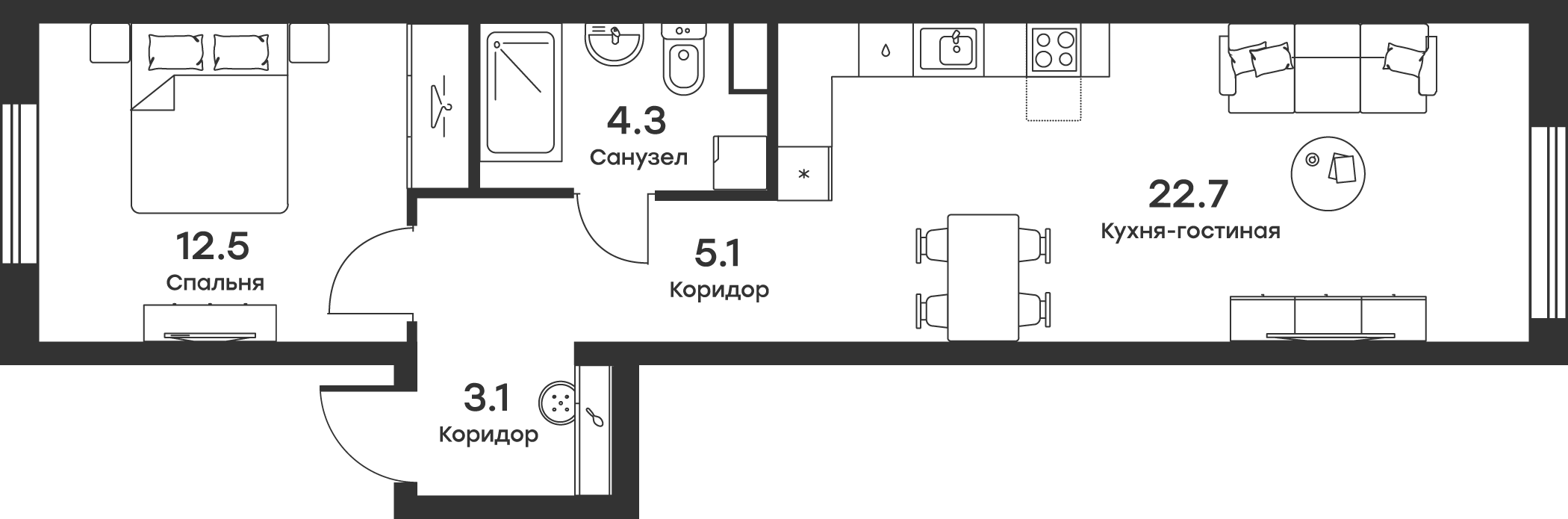 Планировка — Равновесие, 2-комн., 47 м²