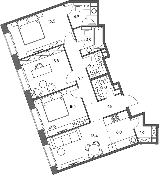 Планировка — Родина Переделкино, 4-комн., 99 м²
