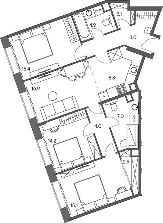 Планировка — Родина Переделкино, 4-комн., 99 м²