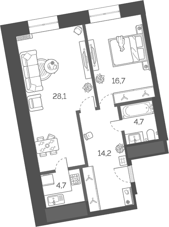 Планировка — Лайм, 2-комн., 69 м²