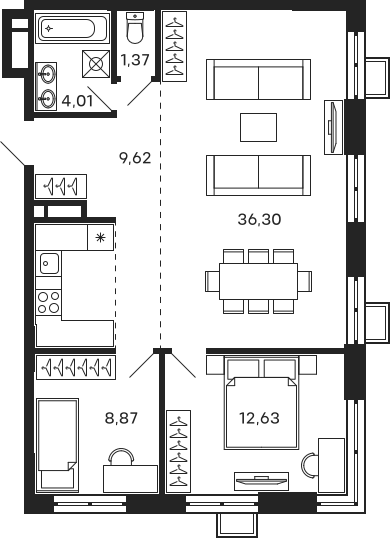 Планировка — Тетрис, 3-комн., 73 м²
