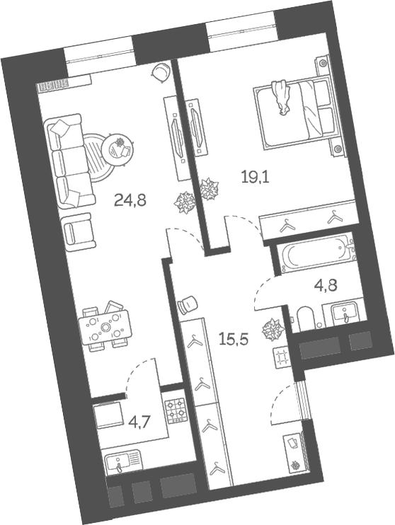 Планировка — Лайм, 2-комн., 69 м²