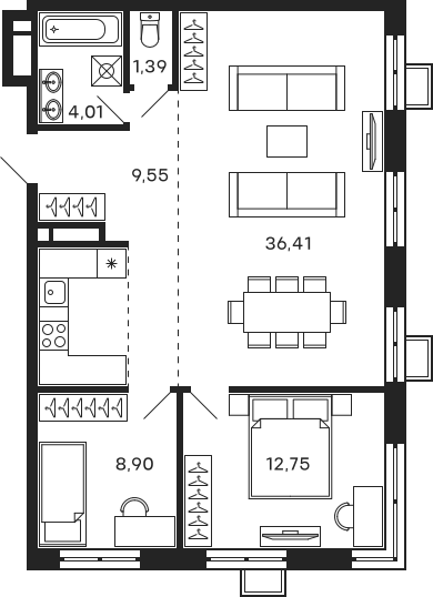 Планировка — Тетрис, 3-комн., 73 м²