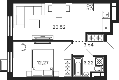 Планировка — Тетрис, 2-комн., 40 м²