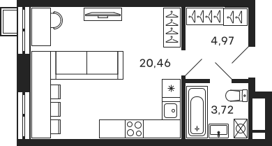 Планировка — Тетрис, Студия, 29 м²