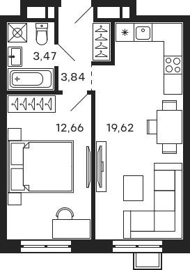 Планировка — Тетрис, 2-комн., 40 м²