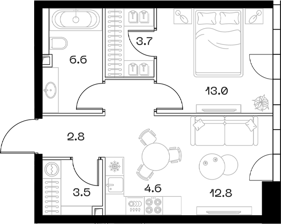 Планировка — ШИФТ, 2-комн., 49 м²