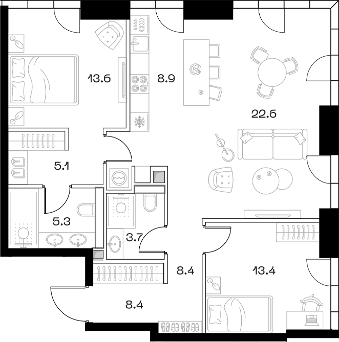 Планировка — ШИФТ, 3-комн., 90 м²