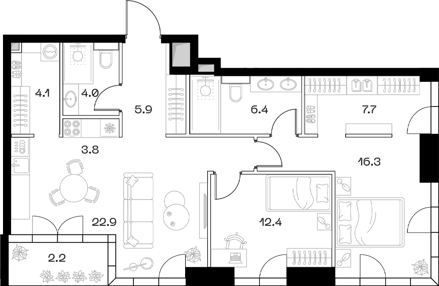 Планировка — ШИФТ, 3-комн., 84 м²