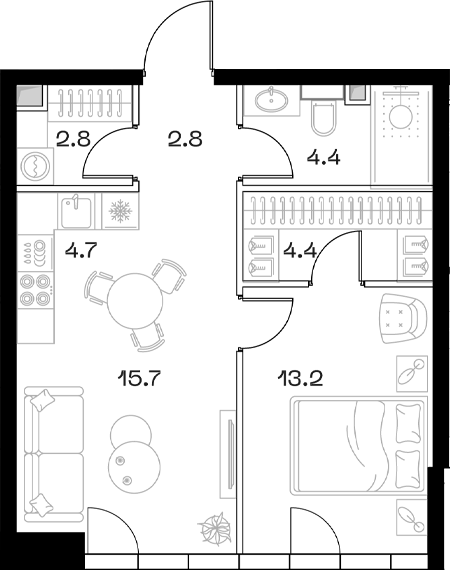 Планировка — ШИФТ, 2-комн., 48 м²