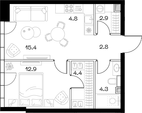Планировка — ШИФТ, 2-комн., 48 м²