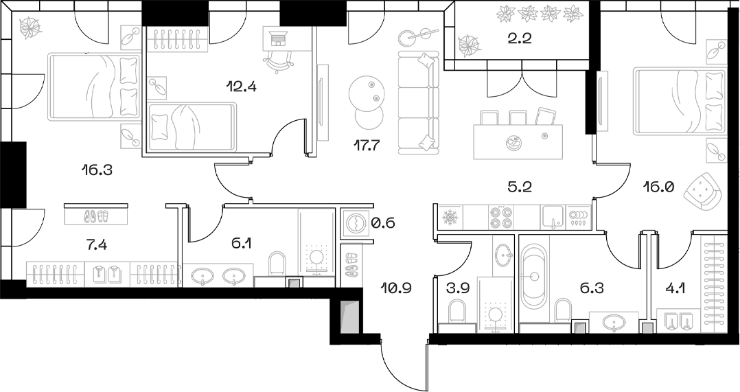 Планировка — ШИФТ, 4-комн., 107 м²