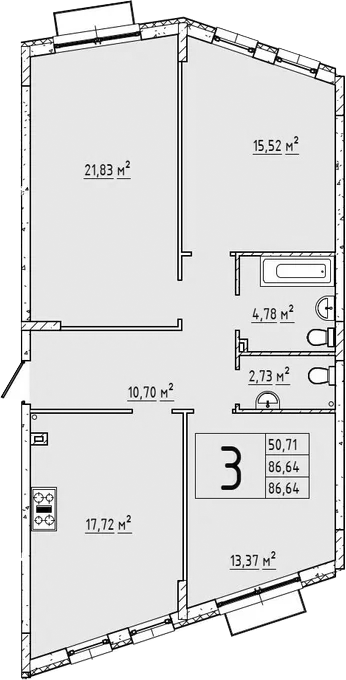 Планировка — Эльйон, 3-комн., 86 м²