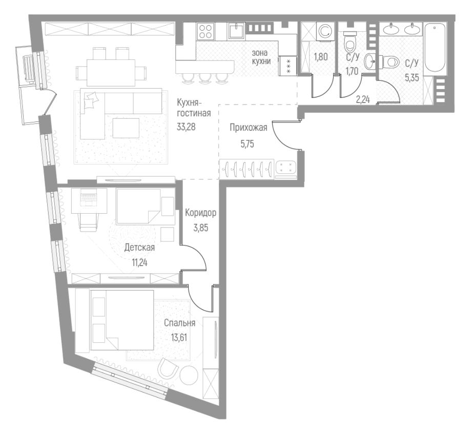 Планировка — Эльйон, 2-комн., 79 м²