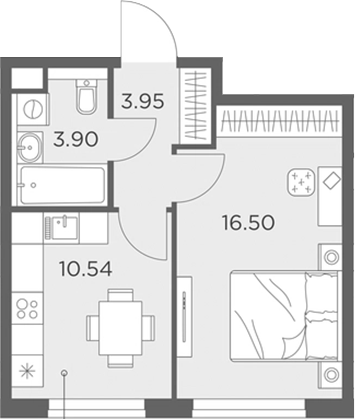 Планировка — Одинград, квартал Семейный, 1-комн., 35 м²