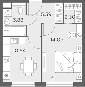 Планировка — Одинград, квартал Семейный, 1-комн., 36 м²
