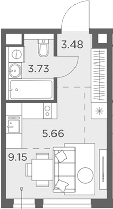 Планировка — Одинград, квартал Семейный, Студия, 22 м²