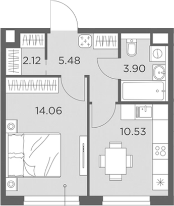 Планировка — Одинград, квартал Семейный, 1-комн., 36 м²