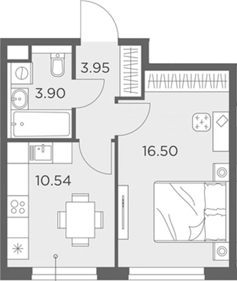 Планировка — Одинград, квартал Семейный, 1-комн., 35 м²